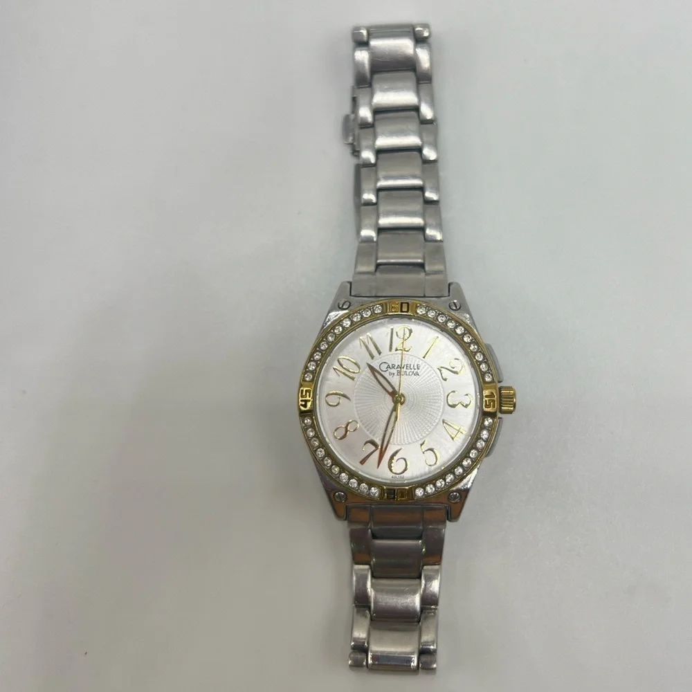 Caravelle by Bulova 45L132 Two-Tone Crystal Women’s Watch w/ Extra Links